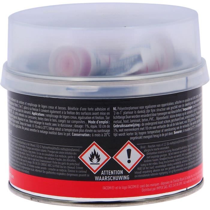 Mastic polyester souple 2en1 - FACOM - 500 g - Forte adhÈsion - Beige clair - Avec durcisseur
