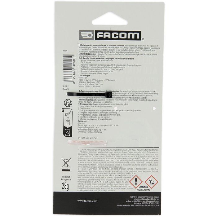 Colle epoxy alu bi-composant 28g - FACOM - pour pieces métalliques-plastiques-bois
