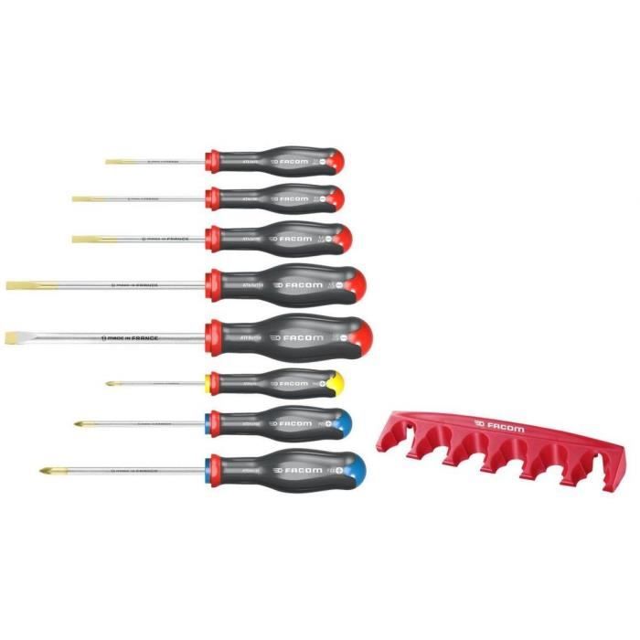 Coffret de 8 Tournevis Protwist - FACOM - AT.8PB - Fente/Prozidriv/Phillips - Gris