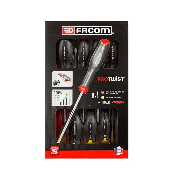 Coffret de 8 Tournevis Protwist - FACOM - AT.8PB - Fente/Prozidriv/Phillips - Gris