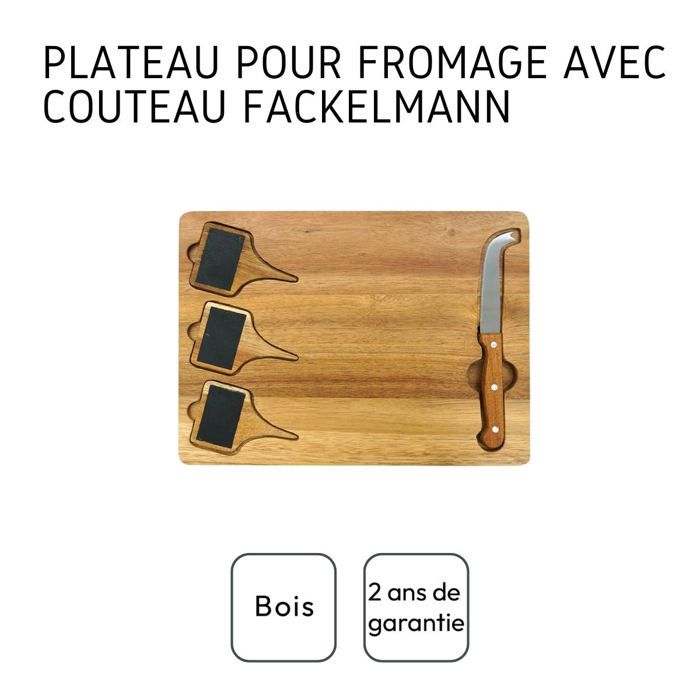 Plateau a fromage - FACKELMANN - Avec ardoises + couteau a fromage - 32 x 23 cm - Bois