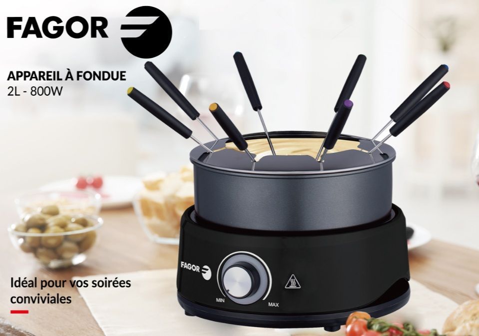 Appareil a fondue FAGOR - FGFD8 - Capacité 1,6L - Jusqu'a 8 personnes - Thermostat réglable - 800W
