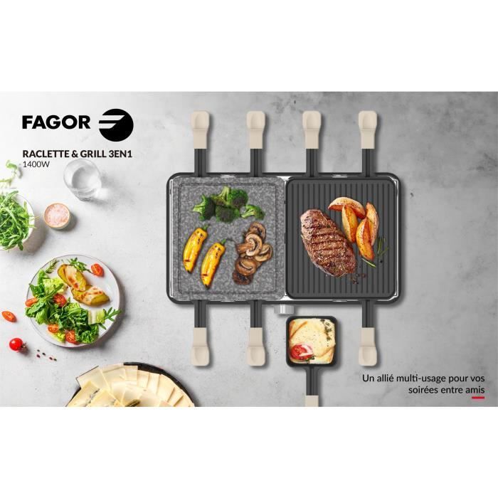 Appareil a raclette FAGOR - FGRG8 - Pierre de cuisson - Jusqu'a 8 personnes - Thermostat réglable - 1400W