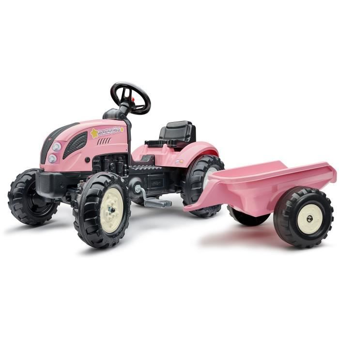 Tracteur a pédales Country Star - FALK - Avec remorque - Rose - 100% Fabriqué en France - 50% de plastique recyclé - Des 2 ans