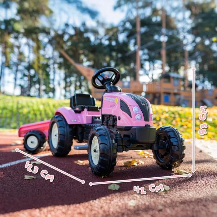 Tracteur a pédales Country Star - FALK - Avec remorque - Rose - 100% Fabriqué en France - 50% de plastique recyclé - Des 2 ans
