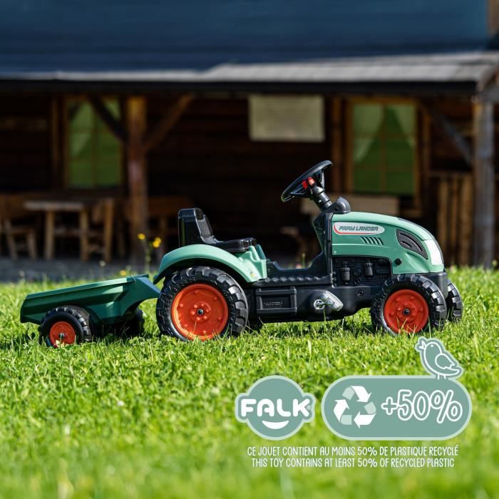 Tracteur a pédales Farm Lander - FALK - Avec remorque - Fabriqué en France - Contient au moins 50% de plastique recyclé - Des 2 ans
