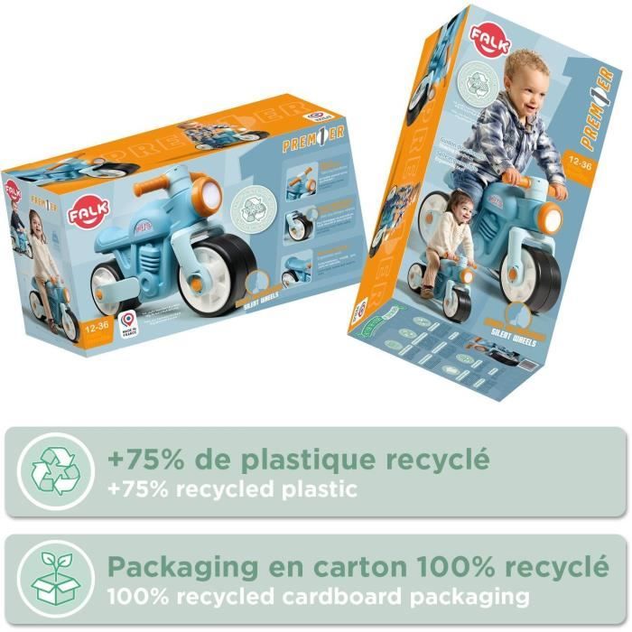 Draisienne Moto Premier - FALK - Avec roues silencieuses - Bleu - 75% Plastique Recyclé - 100% Fabriqué en France - Des 12 mois