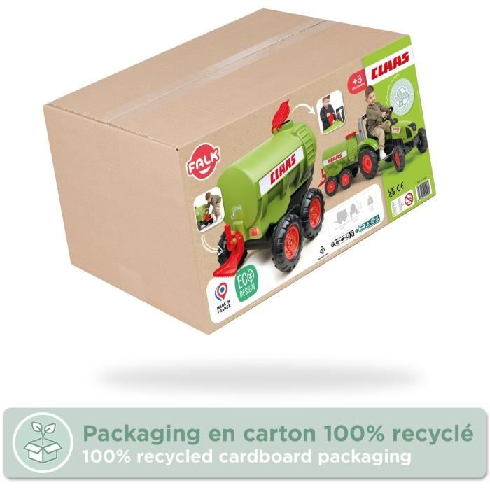 Remorque Citerne Claas - FALK - Capacité 30L - Vert - Adaptable avec les tracteurs FALK 3-7 ans - 100% Fabriqué en France