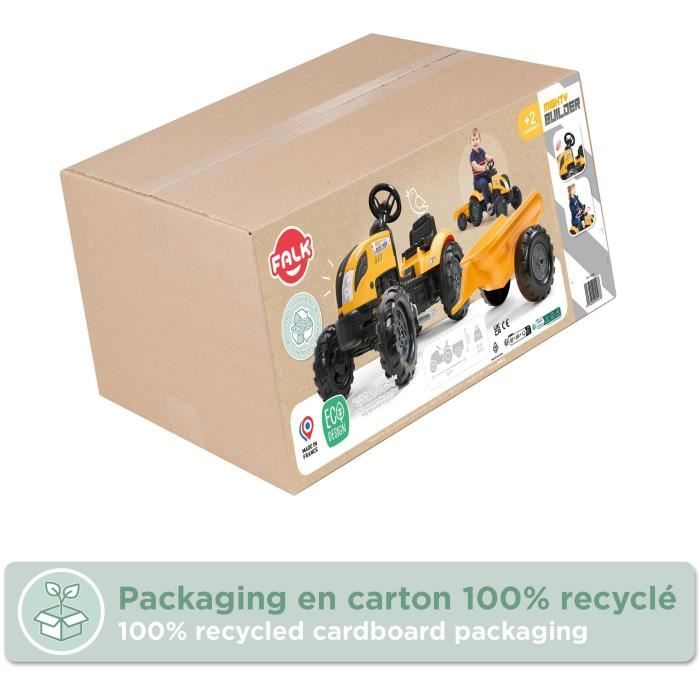 Tracteur a pédales Mighty Builder - FALK - Avec remorque - 100% Fabriqué en France - Au moins 50% de plastique recyclé - Des 2 ans