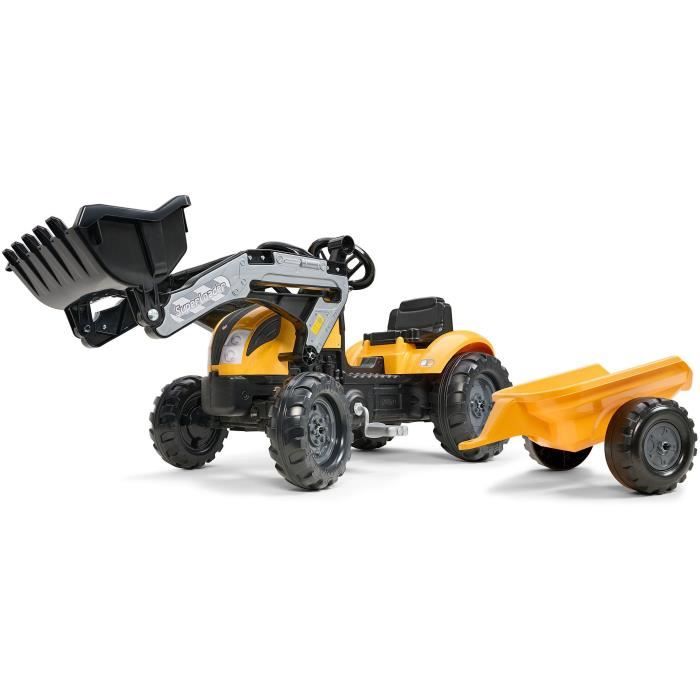 Tracteur a pédales Mighty Builder - FALK - Avec remorque - Jaune - 100% Fabriqué en France - 50% de plastique recyclé - Des 2 ans