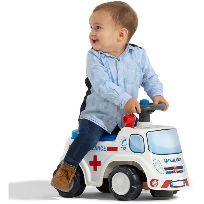 Porteur Ambulance - FALK - Avec assise ouvrante et volant directionnel avec klaxon - Rouge - 100% Fabriqué en France - Des 12 mois