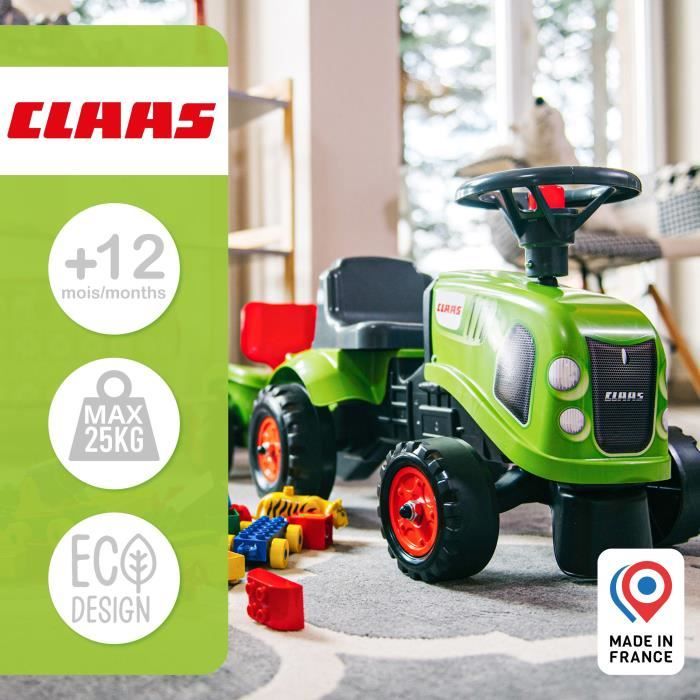 Porteur tracteur Claas avec remorque et accessoires - FALK - Des 12 mois - 100% fabriqué en France - 40% plastique recyclé