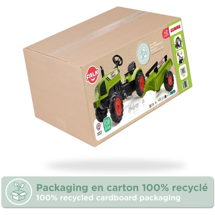 Tracteur avec remorque et capot ouvrant - FALK - Class - Des 2 ans - 100% Fabriqué en France - 75% de plastique recyclé