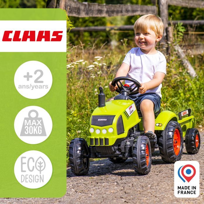 Tracteur avec remorque et capot ouvrant - FALK - Class - Des 2 ans - 100% Fabriqué en France - 75% de plastique recyclé