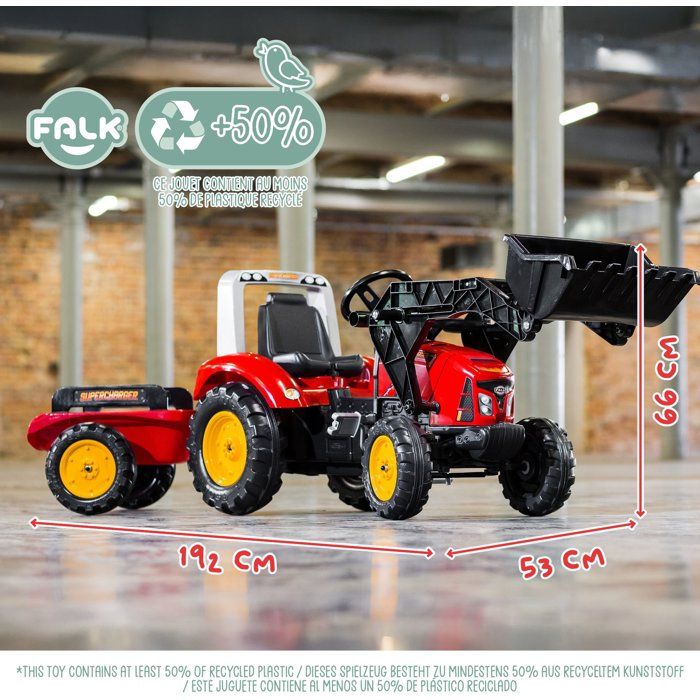 Tractopelle a pédales - FALK - Supercharger - Des 3 ans - 100% Fabriqué en France - 50% de plastique recyclé