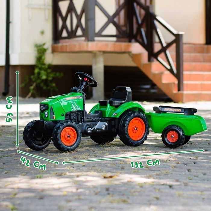 Tracteur a pédales Supercharger rouge FALK avec capot ouvrant et remorque