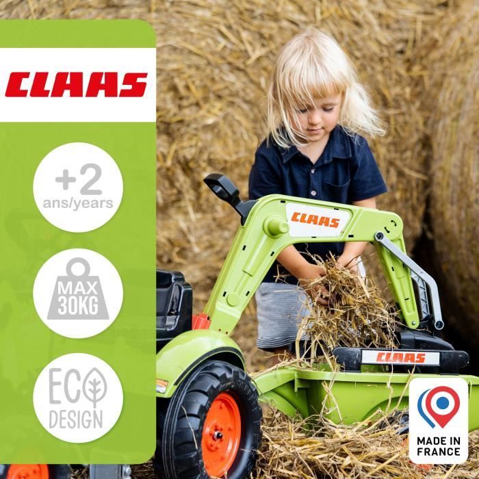 Tractopelle Claas - FALK - Volant directionnel, Excavatrice et Remorque - Fabriqué en France - 60% de plastique recyclé - Des 2 ans