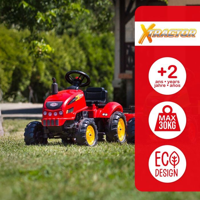 Tracteur - FALK - X-Tractor - Des 2 ans - 100% Fabriqué en France - 50% de plastique recyclé - Capot ouvrant, cheminée et remorque