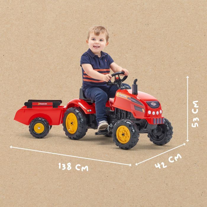 Tracteur - FALK - X-Tractor - Des 2 ans - 100% Fabriqué en France - 50% de plastique recyclé - Capot ouvrant, cheminée et remorque
