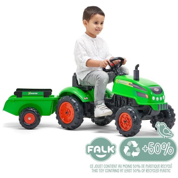 Tracteur a pédales X-Tractor - FALK - Capot ouvrant et Remorque - 100% Fabriqué en France - 50% de plastique recyclé - Des 2 ans