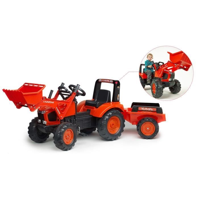 Tractopelle a pÈdales - FALK - Kubota - Avec remorque - Des 3 ans - 100% FabriquÈ en France - Au moins 50% de plastique recyclÈ