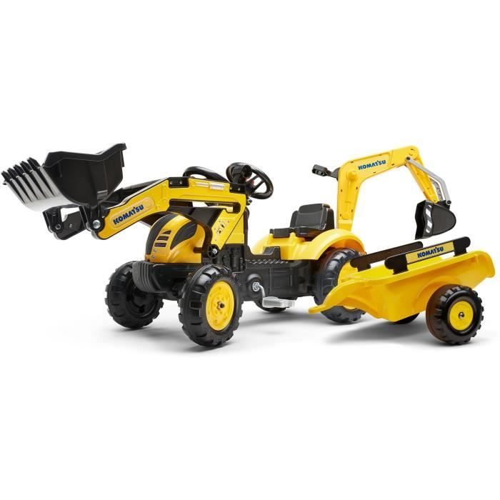 Tractopelle a pédales Komatsu - FALK - Pelle frontale & Excavatrice - 100% Fabriqué en France - 30% de plastique recyclé - Des 2 ans