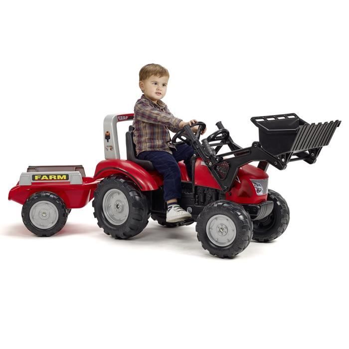 Tractopelle a pédales - FALK - Mc Cormick avec remorque - Des 3 ans - 100% Fabriqué en France - 50% de plastique recyclé