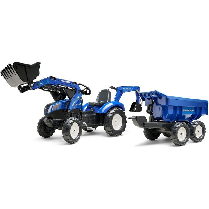 Tractopelle a pédales New Holland - FALK - Excavatrice et Remorque - 100% Fabriqué en France - 50% de plastique recyclé - Des 3 ans