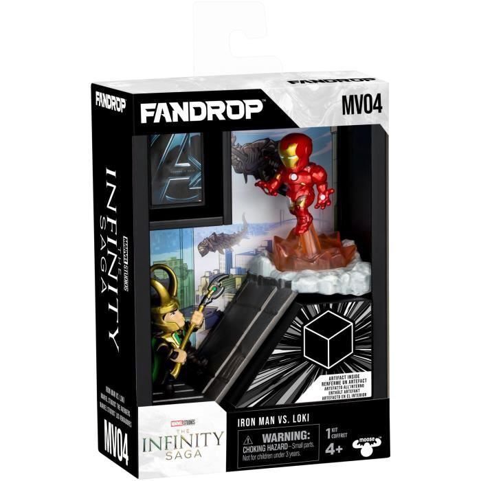 Figurine - FANDROP x MARVEL - Iron Man vs Loki - Vitrine avec scene culte + mini affiche - 18 cm