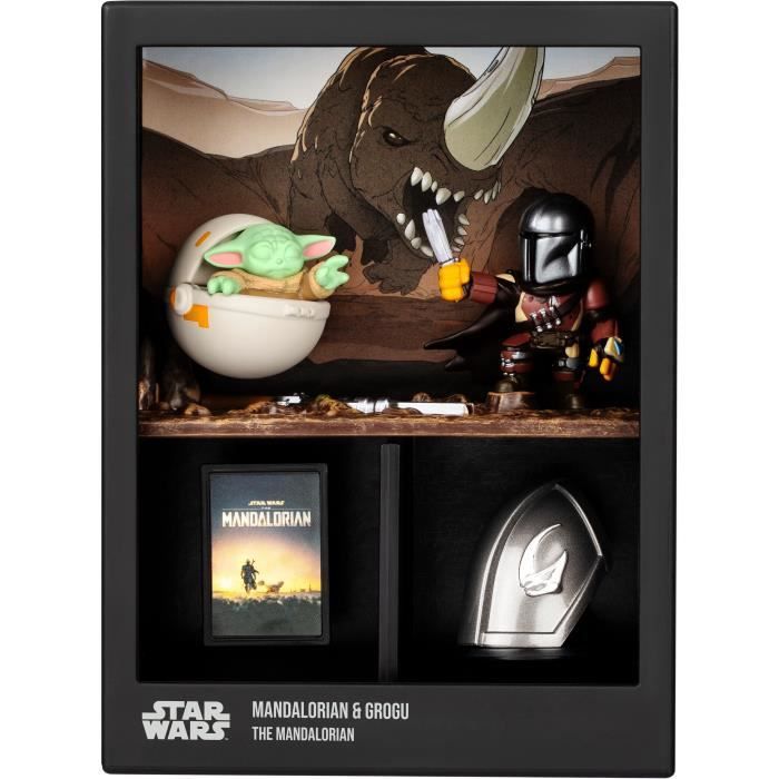 Figurine - FANDROP x STAR WARS - Mandalorian & Grogu - Vitrine avec scene culte + mini affiche - 18 cm