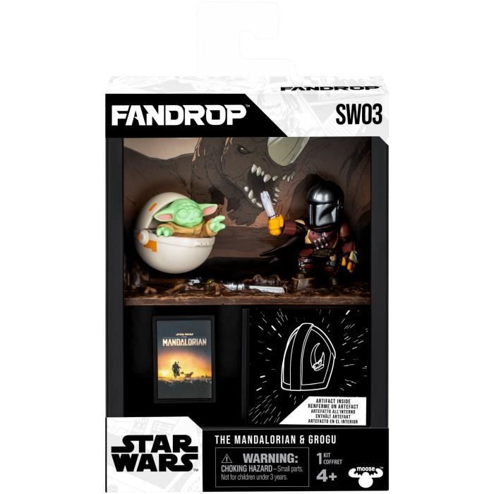 Figurine - FANDROP x STAR WARS - Mandalorian & Grogu - Vitrine avec scene culte + mini affiche - 18 cm