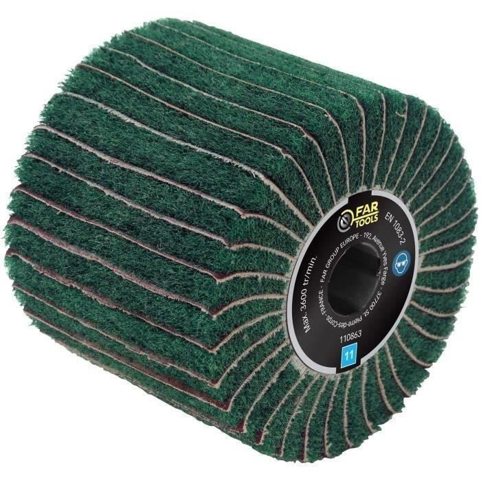 Brosse fibre synthétique et lamelles abrasives - FARTOOLS - Ř120mm/L100mm - Grain A240/A120