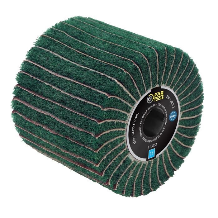 Brosse fibre synthétique et lamelles abrasives - FARTOOLS - Ø120mm/L100mm - Grain A240/A120