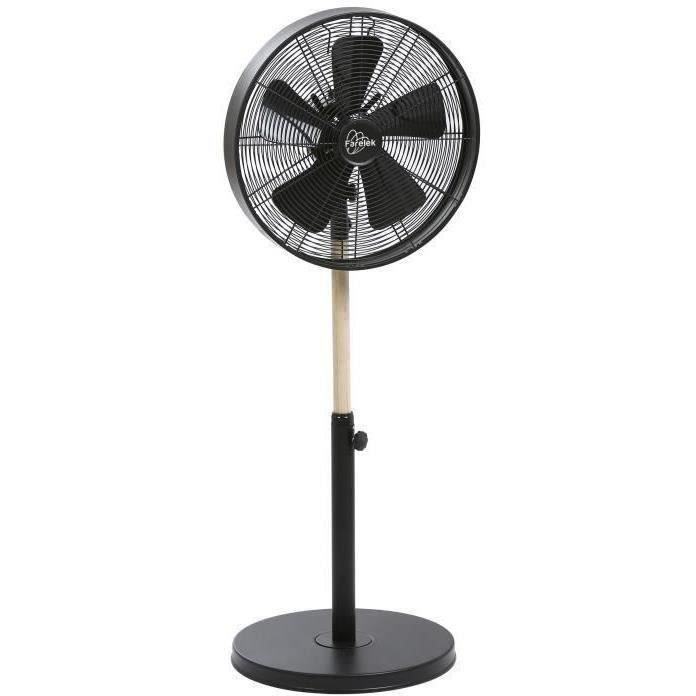 CALIFORNIA Noir & Bois - Ventilateur sur pied ÿ40cm 50W oscillant