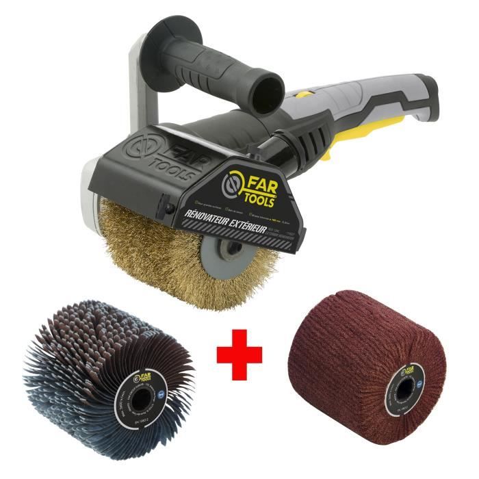 FARTOOLS Rénovateur REX120C + brosse lanieres abrasives et fibre synthétique Pour bois et métal - Surfaces planes ou complexes