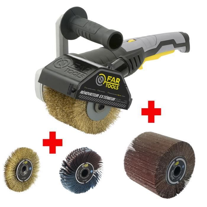 FARTOOLS PACK REX120C RENOVATEUR EXTERIEUR + BROSSE METALLIQUE DE PRECISION + BROSSE NYLON ABRASIF DE PRECISION