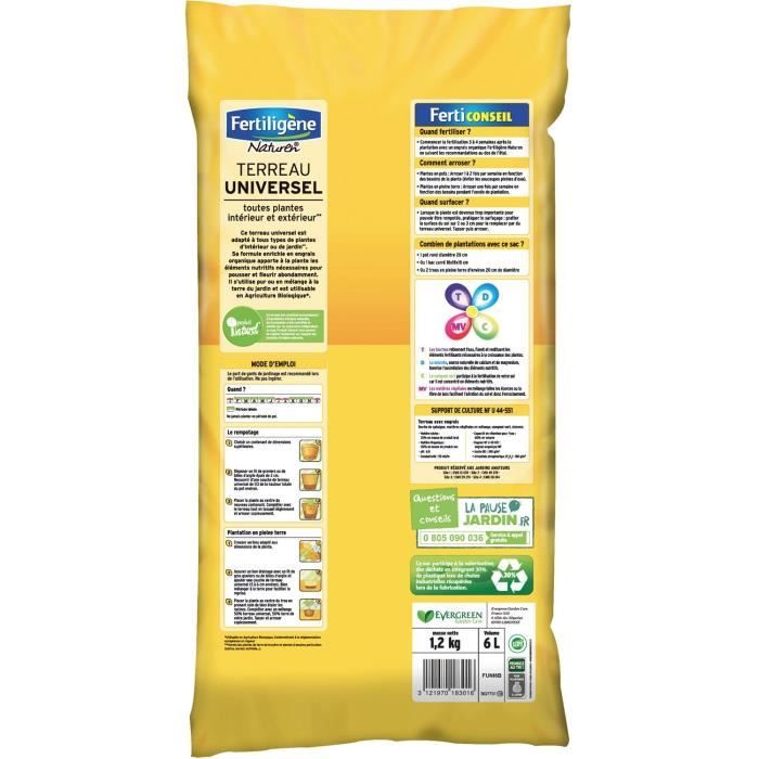 Terreau Universel - FERTILIGENE - FUNI6P - 6 L - Support de culture