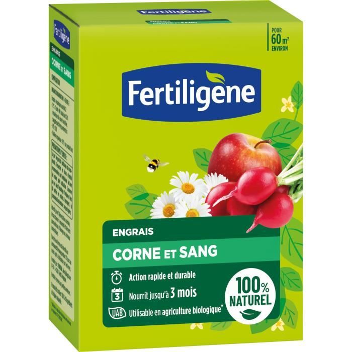 FERTILIGENE FCOSAN3 - Engrais Corne et Sang 3 kg - Action rapide et durable - Nourrit jusqu'a 3 mois - Jusqu'a 60m˛ fertilisées