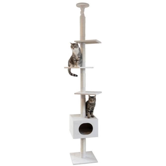 KERBL - Arbre a chat FERDI - 38 x 38 x 240 a 260 cm - Blanc - Sisal