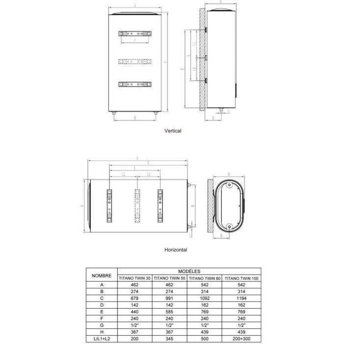 Chauffe-eau électrique FERROLI TITANO TWIN 30L - Plat - Multiposition - Blanc