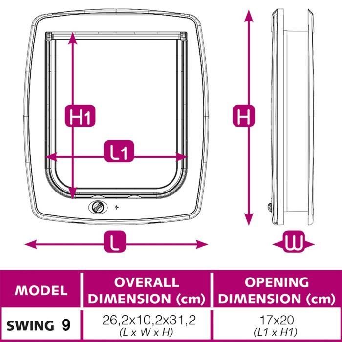 FERPLAST Chatiere plastique Swing - 26,2 x 10,2 x 31,2 cm - Marron - Pour grand chat et petit chien