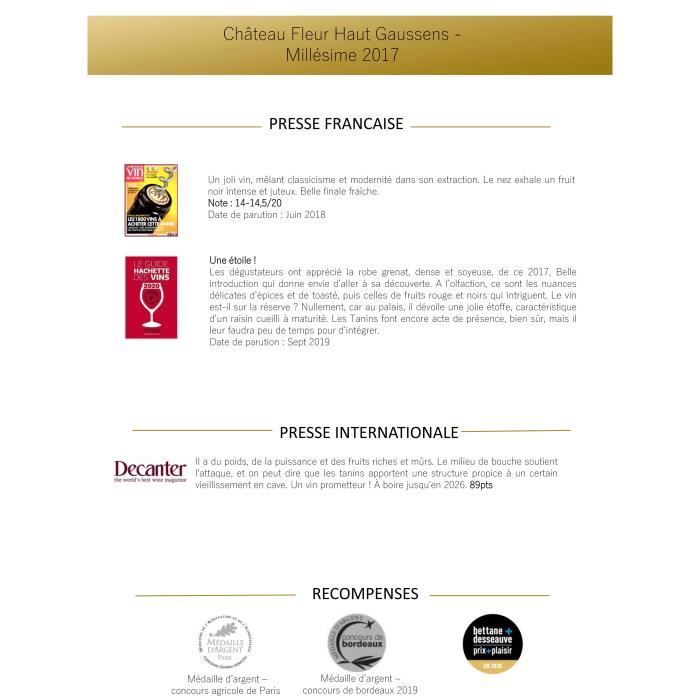 Château Fleur Haut Gaussens 2017 Bordeaux Supérieur - Vin rouge de Bordeaux
