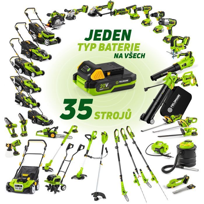 Tondeuse sans fil - FIELDMANN - 20V - Coupe 33 cm - Hauteur max 65 mm - Batterie et chargeur non inclus