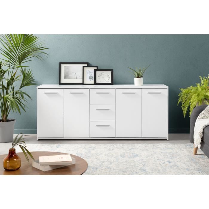 Buffet bas - Blanc mat - 4 portes 3 tiroirs - L 179 x P 42 x H 74,5 cm