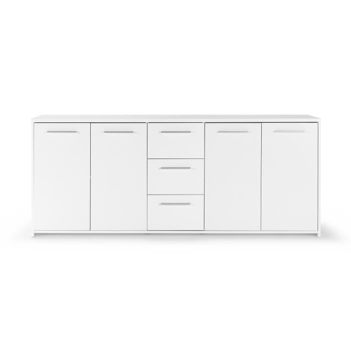Buffet bas - Blanc mat - 4 portes 3 tiroirs - L 179 x P 42 x H 74,5 cm