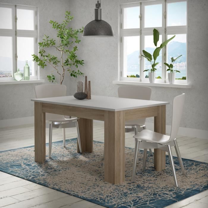 Table a manger PILVI - 4 personnes - Blanc et chene sonoma - L 140 x P 90 x H 75 cm