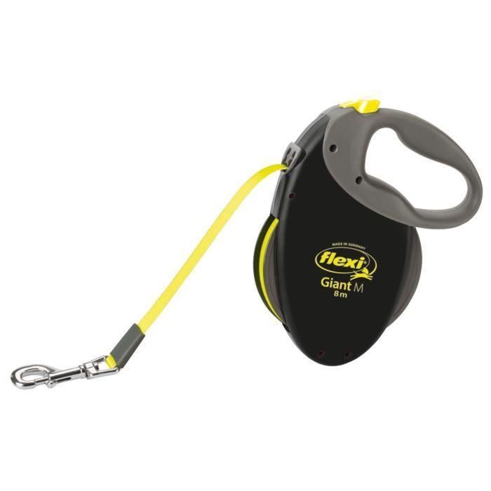 Laisse sangle TRIXIE flexi GIANT - Taille M - 8m - Noir et jaune fluo