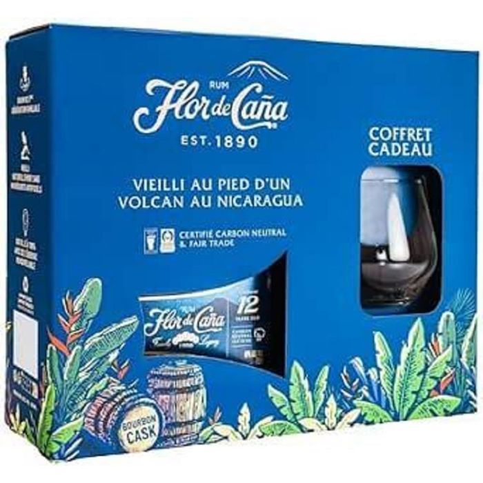 Flor de Caña - 12 ans - Coffret Rhum 40,0% Vol. 70cl + 1 verre