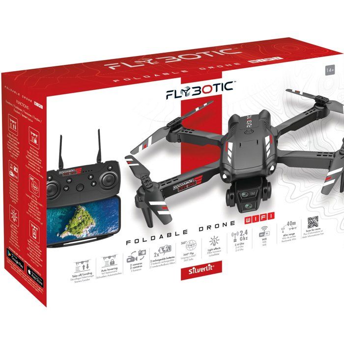 Drone pliable - FLYBOTIC - Wifi - Avec caméra - Vol stationnaire - 2 batteries incluses - Des 14 ans