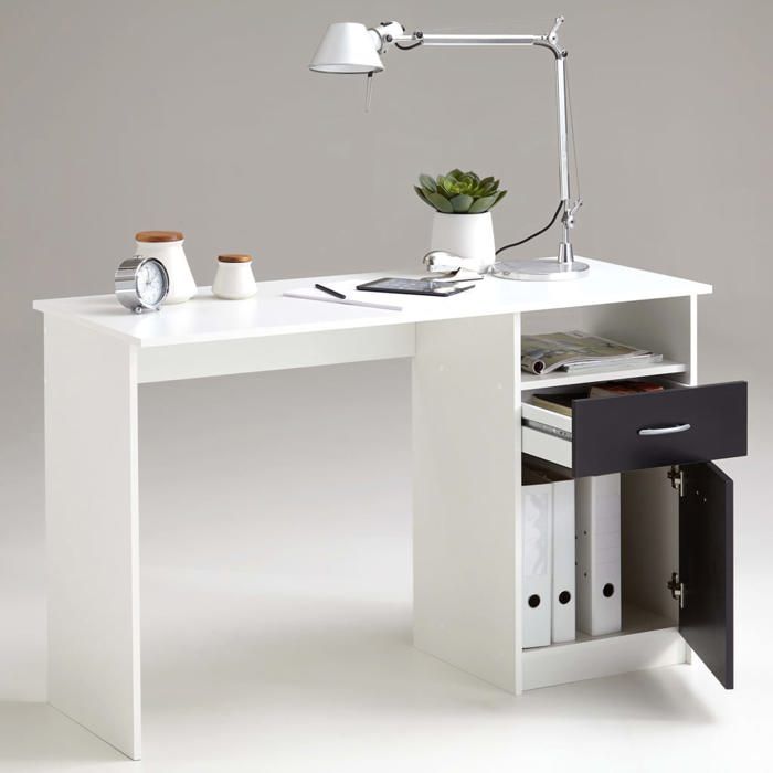 Bureau JACKSON - DÈcor blanc P/noir - L123 x H76,5 x P50 cm - FabriquÈ en Allemagne
